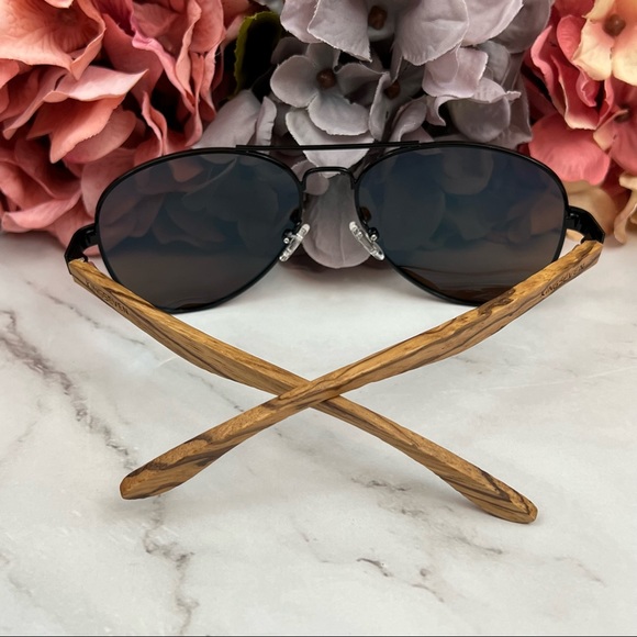 KINGSEVEN Natural Zebra Wood Blue Mirrored Polarized Aviator Sunglasses - Picture 9 of 16